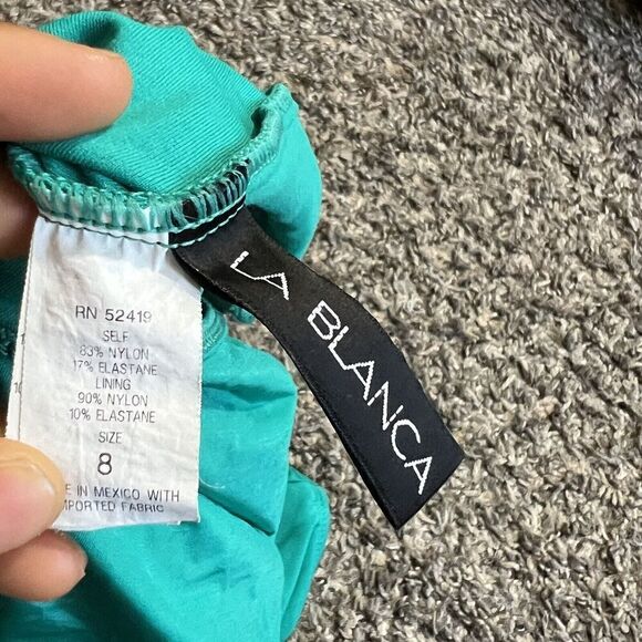 La Blanca Sz 8 One piece Swimsuit Ruched Front Sweetheart Neck Bra Green Emerald - Picture 5 of 5